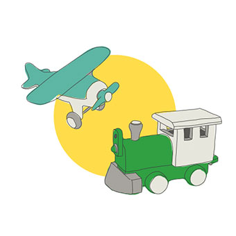 Drawing of a plane and train
